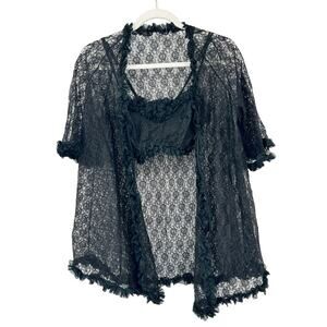 GMC Womens Vintage Lingerie Whimsigoth‎ Lace Ruffle Bralette & Kimono Set Size M